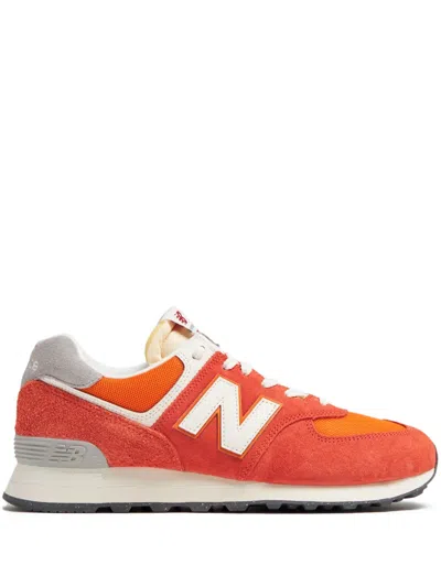 New Balance 574 Colour-block Suede Sneakers In Orange