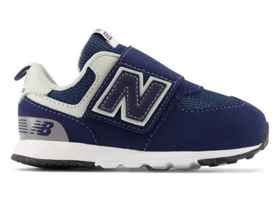 Pre-owned New Balance 574 Hook And Loop Navy Sneakers In Nb Navy Blue/white In Multi