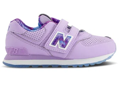 Pre-owned New Balance 574 Hook And Loop Tiedye Sneakers In Lilac Glo/electric Sky Blue