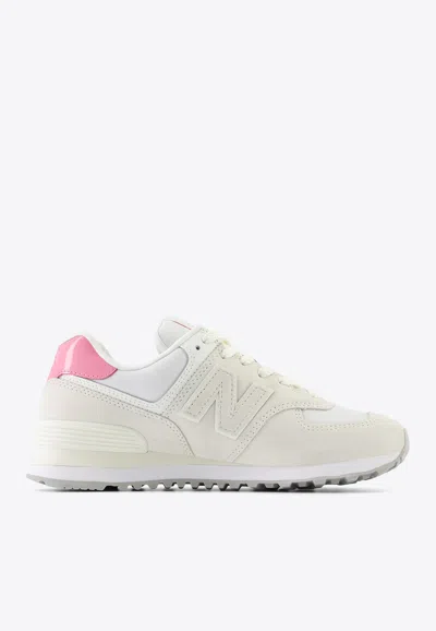 New Balance 574 Low-top Sneakers In Sea Salt With Real Pink In White