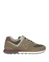 New Balance 574 Man Sneakers Military Green Size 8.5 Leather, Textile Fibers In Green