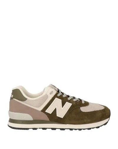 New Balance 574 Man Sneakers Military Green Size 9 Leather In Multi