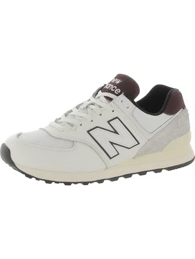 New Balance 574 Mens Leather Gym Running Shoes In White