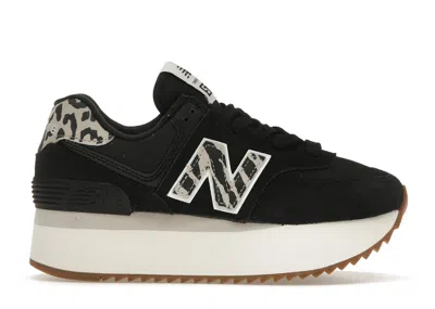 Pre-owned New Balance 574 Plus Animal Print (women's) Sneakers In Black/moonbeam/sea Salt In Multi