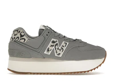 Pre-owned New Balance 574 Plus Leopard Print (women's) Sneakers In Shadow Grey/moonbeam/sea Salt