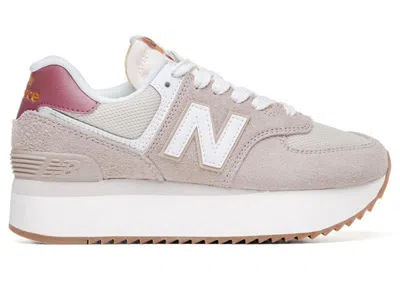 Pre-owned New Balance 574 Plus (women's) Sneakers In Driftwood/washed Burgundy/sea Salt In Multi