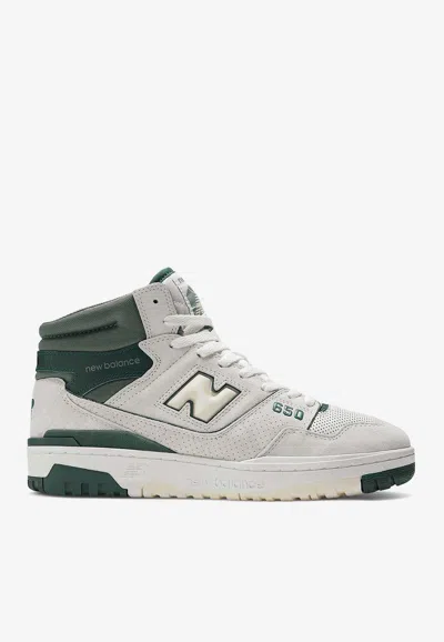 NEW BALANCE 650 HIGH-TOP SNEAKERS IN SEA SALT, GREEN AND DAWN GLOW LEATHER