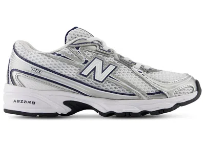 Pre-owned New Balance 740 Bungee Lace Sneakers In White/metallic Silver/navy Blue