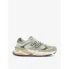 NEW BALANCE NEW BALANCE MEN'S OLIVINE 9060 BRAND-PATCH LEATHER AND MESH LOW-TOP TRAINERS