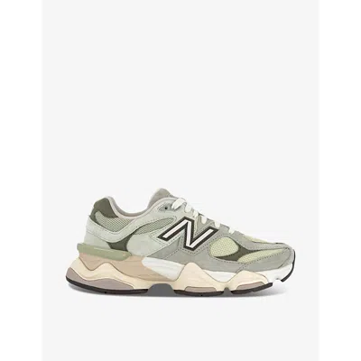 NEW BALANCE MENS NEW BALANCE 9060 BRAND-PATCH LEATHER AND MESH LOW-TOP TRAINERS