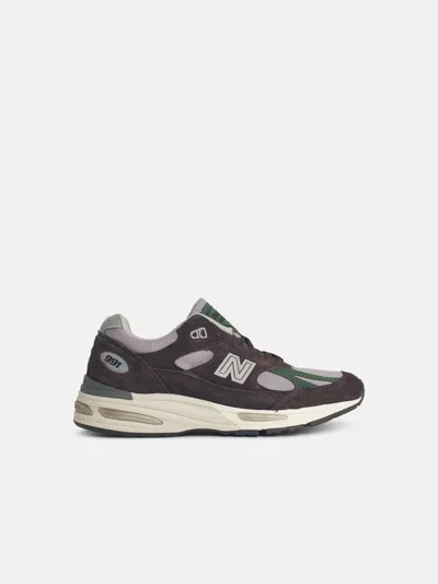 New Balance '991' Green Suede Blend Sneakers In Brown