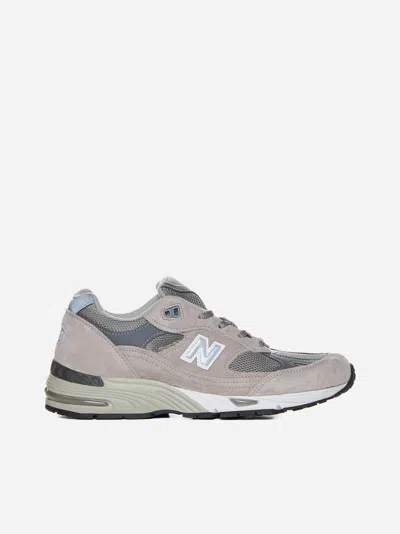 New Balance Miuk 991 Suede And Mesh Sneakers In Grey