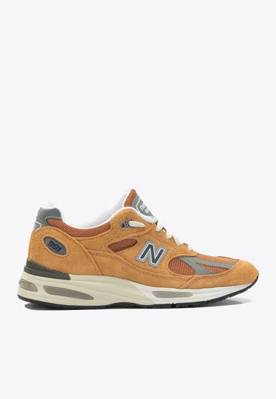 New Balance Uk 991v2 Suede Mesh Sneakers In Brown