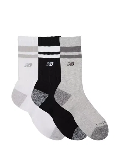 New Balance Active Premium Stripe Crew Logo-embroidered Socks (set Of Three) In Multi