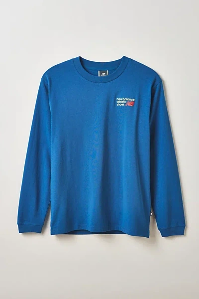 New Balance Athletics Embroidered Long Sleeve Tee In Blue, Men's At Urban Outfitters