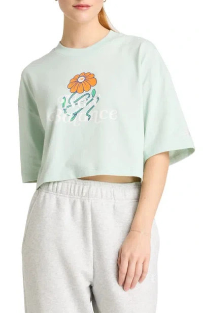 New Balance Athletics Oversize Crop Flower Graphic T-shirt In Green