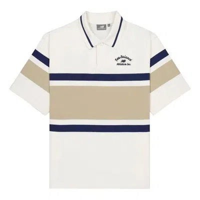 New Balance Athletics Striped Polo Shirt 'ivory' In Brown