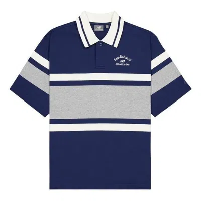 New Balance Athletics Striped Polo Shirt 'navy' In Blue