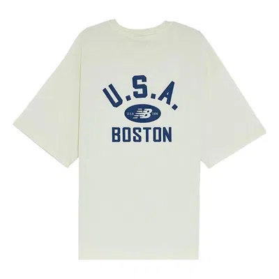 New Balance Boston Tee 'white Blue' In Gray