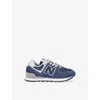 New Balance Boys Navy Kids 574 Evergreen Logo-embossed Suede Low-top Trainers In Navy