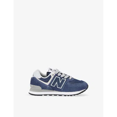NEW BALANCE KIDS' 574 LOGO-EMBOSSED SUEDE LOW-TOP TRAINERS NAVY EUR 29 / 11 UK