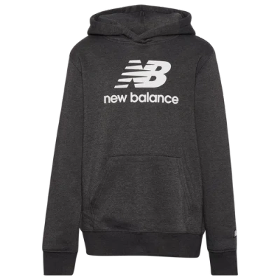 New Balance Kids' Boys   Stacked Logo Hoodie In Charcoal Heather/white