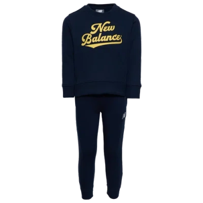 New Balance Kids' Boys Preschool   Varsity Script Crew Fleece Set In Blue