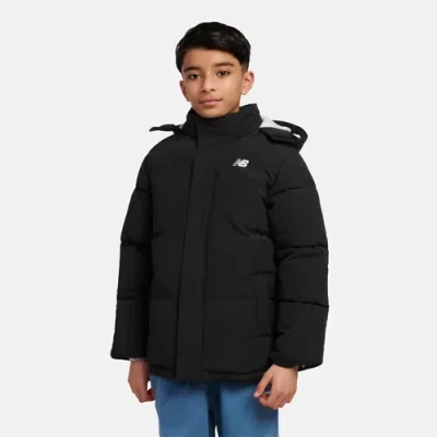 New Balance Kids' Boys Wadded Puffer Coat In Black Nylon, Size 12-13 Y