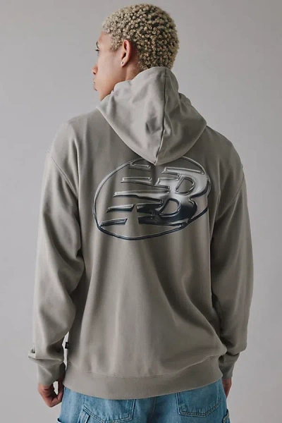 New Balance Chrome Logo Graphic Hoodie Sweatshirt In Ads Tan, Men's At Urban Outfitters In Gray