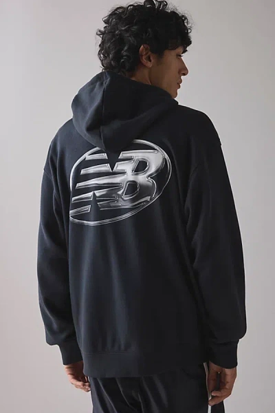 New Balance Chrome Logo Graphic Hoodie Sweatshirt In Black, Men's At Urban Outfitters