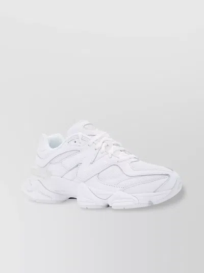 New Balance Chunky Sole Mesh Sneakers With Leather Inserts In White