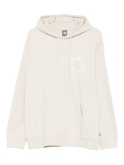 New Balance Circular-logo Print Hoodie In White