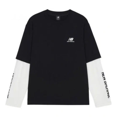New Balance Contrast Color Stitching Knit Round Neck Long Sleeves Black T-shirt