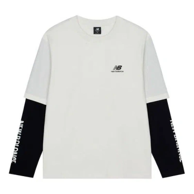 New Balance Contrast Color Stitching Knit Round Neck Long Sleeves White T-shirt