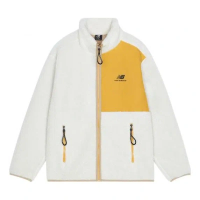 New Balance Contrasting Colors Knit Suede Sports Stand Collar Logo Lamb's Wool Jacket White