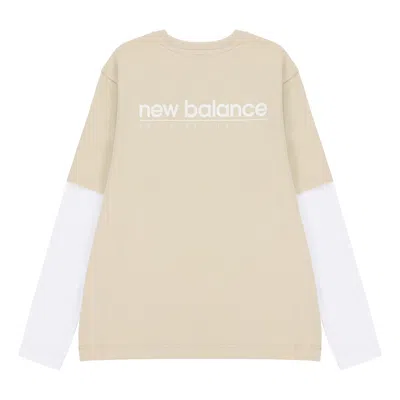 New Balance Contrasting Colors Sports Round Neck Pullover Apricot Color T-shirt In Neutral