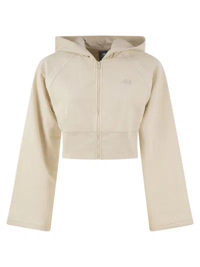 New Balance Cropped Zip-up Hoodie In White