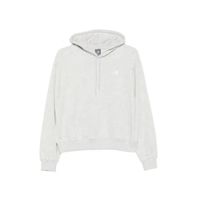 New Balance Drawstring Cotton-blend Hoodie In White