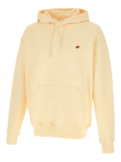 New Balance Hooded Cotton Sweatshirt Kangaroo Pocket In Yellow