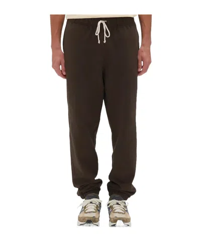 New Balance Elastic-waistband Logo-patch Track Pants In Brown