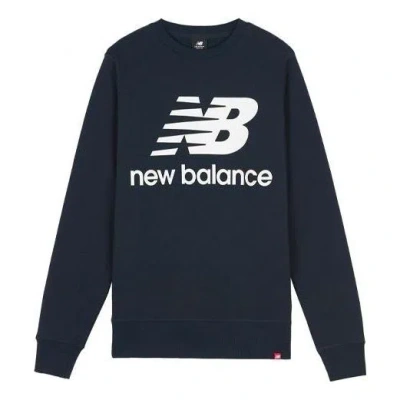 New Balance Essentials Stacked Logo Crew Sweatshirt 'navy White' In Blue