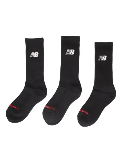 New Balance Everyday Crew Logo-print Socks (set Of Three) In Black