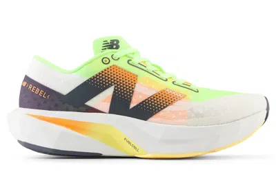 Pre-owned New Balance Fuelcell Rebel V4 (women's) Sneakers In White/bleached Lime Glow/hot Mango