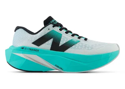 Pre-owned New Balance Fuelcell Supercomp Trainer V3 (women's) Sneakers In White/cyber Jade/silver Metallic