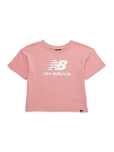 New Balance Kids' Girl's Logo Crop Tee In Pink