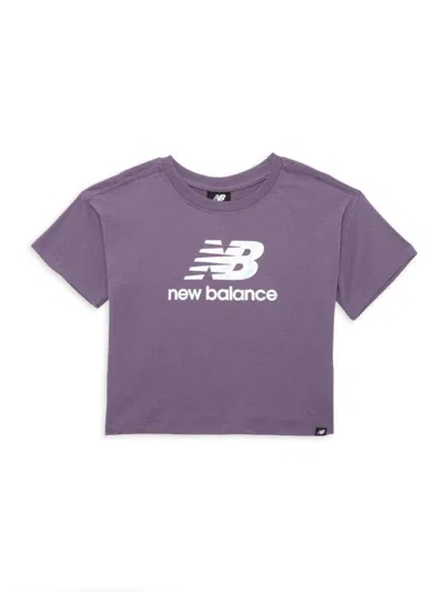 New Balance Kids' Girl's Logo Crop Tee In Shadow Purple