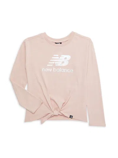 New Balance Kids' Girl's Logo Tie Front Tee In Pink Sand