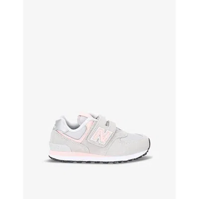 New Balance Girls Grey/light Kids' 574 Logo-embossed Suede Low-top Trainers