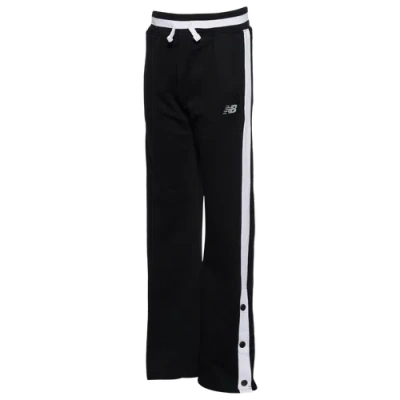 New Balance Kids' Girls   Side Snap Pants In White/black