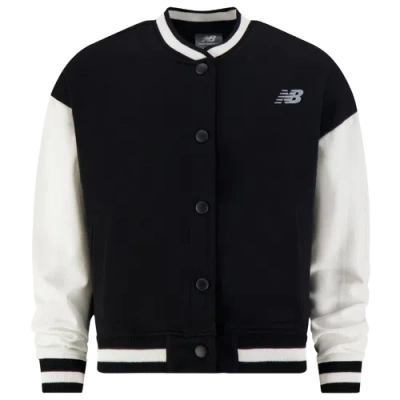 New Balance Kids' Girls   Varsity Jacket In Black/white